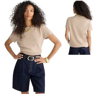 J.Crew 100% Cashmere Short Sleeve T-Shirt Sweater Beige Size S